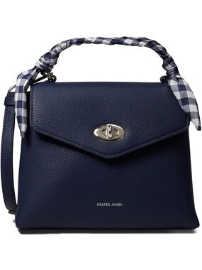 Draper James. Navy blue bag with gingham ribbon handle